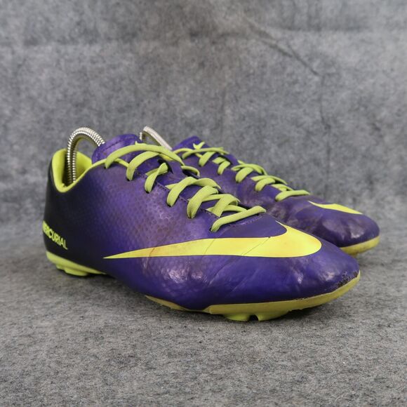 Nike Shoes Kids 5 Cleats Soccer Mercurial FG Sports Athletic Purple Volt Youth - Picture 1 of 16